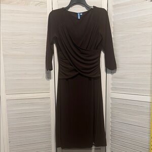 B-Slim Chocolate Brown Draped Women's Dress. Small